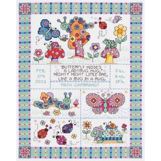 Bug In A Rug Birth Announcement Counted Cross Stitch Kit 9 3/4"X12 3/4" 14 Count Janlynn Cross Stitch Kits