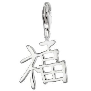 VINANI brand Germany 925 Sterling Silver Charm Pendant Chinese Symbol shiny Inscription Luck HCG: Clasp Style Charms: Jewelry