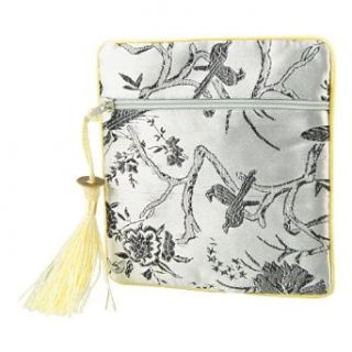 Allegra K Embroidery Floral Tree Branch Design Zippered White Black Coin Purse Pouch