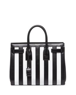 Sac de Jour Striped Small Carryall Bag, Black/White   Saint Laurent