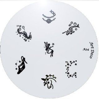 MoYou Nail Art Image Plate A34 including 7 Nailart designs on metal stencil, easy to apply, amazing results, accessories for women : Nail Art Equipment : Beauty