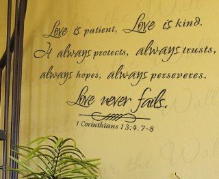 Love is Patient Kind Protects Trusts Hope 1 Corinthians 13   Inspirational Home Motivational Religious God Bible   Adhesive Vinyl Quote Art Mural, Large Wall Lettering Decal, Saying Decoration, Sticker Decor   Home Decor Product