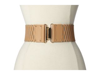 Vince Camuto 63mm Perforated Stretch Panel w/ Gold Interlock Womens Belts (Tan)