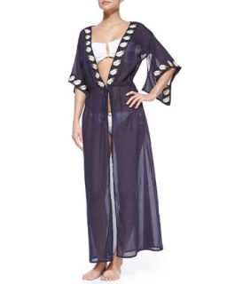 Womens Tie Front Embroidered Voile Coverup   ONDADEMAR   Multi (MEDIUM)
