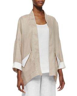 Womens Drop Shoulder Linen Jacket, Petite   Go Silk   Sesame (PS/4 6)