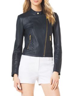 Womens Asymmetric Leather Moto Jacket   MICHAEL Michael Kors   Navy (6)