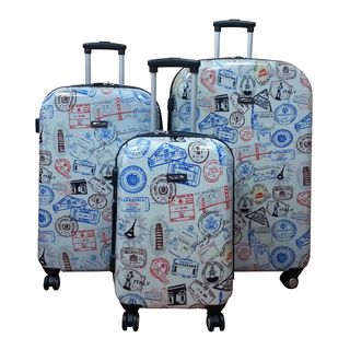 Kemyer World Series Ii Silver Stamp Wide Body 3 piece Hardside Spinner Luggage Set