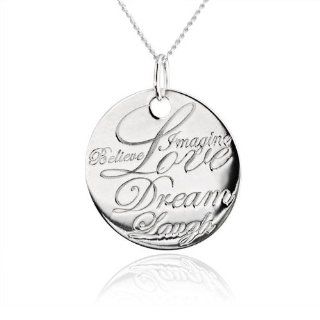 Bling Jewelry Sterling Silver Inspirational Words Disc Pendant Necklace 18in: Jewelry