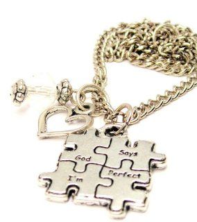 God Says I'm Perfect Pewter Charm 18" Fashion Necklace: ChubbyChicoCharms: Jewelry