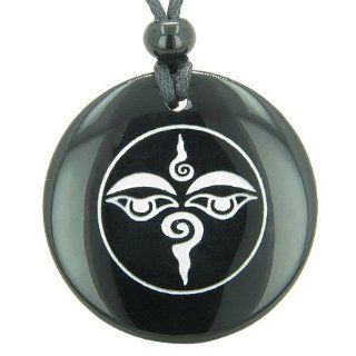 Tibetan Buddha All Seeing Third Wisdom Eye Amulet Black Onyx Magic Gemstone Circle Spiritual Powers Pendant Necklace: Best Amulets: Jewelry