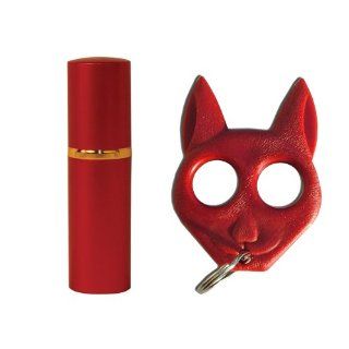 Stun Master Lipstick Pepper Spray and Cat Self Defense Key Chain Bundle   Several Colors Available   Lot of 2 Pieces (Red) : Sports & Outdoors