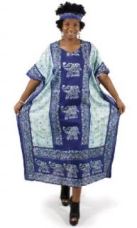 Elephant Line Caftan Kaftan with Matching Headwrap   Available in Several Colors (Navy): Clothing