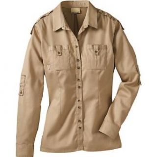 SHE Women's Double Button Long Sleeve Safari Shirt, Khaki, XX Large : Camouflage Hunting Apparel : Clothing