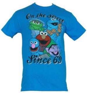 Sesame Street Mens T Shirt   "On the Street since 69" 7 Cookie Monster Image on Blue: Novelty T Shirt: Clothing