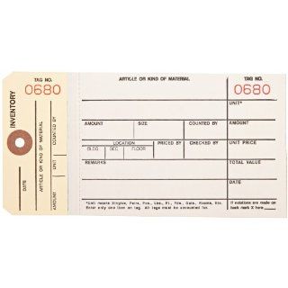 Aviditi G19021 10 Point Cardstock #8 2 Sided Carbonless Stub Style Inventory Tag, "Number 0500 0999", 6 1/4" Length x 3 1/8" Width, White/Manila (Case of 500): Industrial & Scientific