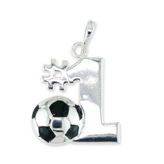 925 Sterling Silver Number # 1 Soccer Ball Necklace: Jewelry