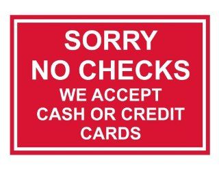 Sorry No Checks Engraved Sign EGRE 15808 WHTonRed Payment Policies : Business And Store Signs : Office Products