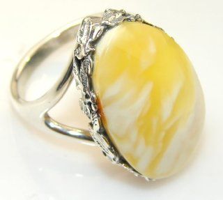 Butterscotch Amber Women's Silver Ring Size: 9 1/4 7.90g (color: silver, dim.: 1 1/8, 3/4, 1/2 inch). Butterscotch Amber Crafted in 925 Sterling Silver only ONE ring available   ring entirely handmade by the most gifted artisans   one of a kind world w