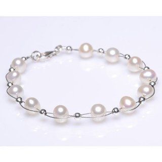 Armband aus Swasser Perlen Zuchtperlen creme wei Perlenarmband elegant Hochzeit: Schmuck