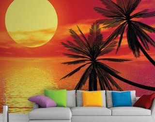 FotoTapete No.112 "ROMANTIC SUNSET" 400x280cm Sonnenuntergang, Palmen, Meer, Ozean, Insel, Strand, Beach, Sonne, rot, gnstig, Photo Wall Mural: Küche & Haushalt