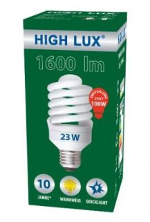 HIGH LUX HS 54100   Energiesparlampe Spiral, 23 W, E27, 1600 Lumen, 10.000 Std., 2.700 K warmwei, 55 x 116 mm (auch im vorteilhaften 3er Pack lieferbar) Versandkostenfrei ab 3 Artikel: Beleuchtung