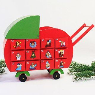 Adventskalender   Weihnachtskalender aus Holz zum selbst Befllen   Puppenwagen   ca. 35 cm lang: Küche & Haushalt