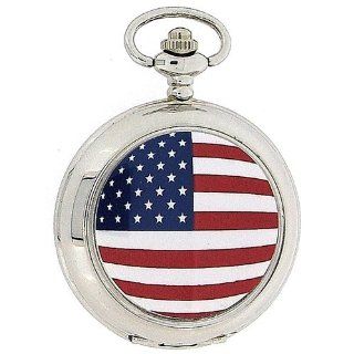 PWL Taschenuhr mit weem Zifferblatt und amerikanischer Flagge an 30,48 cm Kette: Uhren