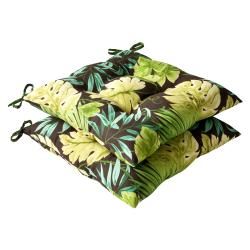 Pillow Perfect Outdoor Green/ Brown Tropical Tufted Seat Cushions (Set
