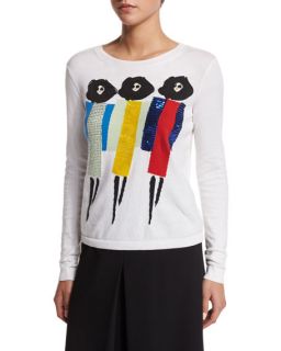 Alice + Olivia Triple Threat Stacey Sequin Trim Jersey Tee, White