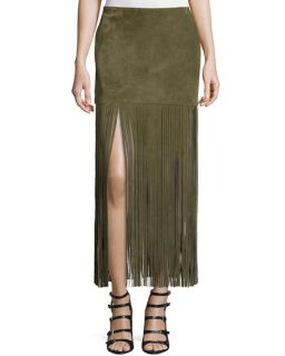 ThePerfext Mimi Maxi Skirt W/Fringe, Army Green