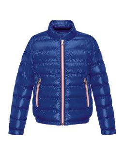 Moncler Rigel Zip Front Lightweight Down Puffer Coat, Dark Blue, Size 2 6