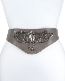 Haute Hippie Buckle Bunny Leather Eagle Belt, Gray