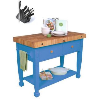 John Boos 48x24 Sporty Blue Jasmine Butcher Block Table with 13 Pc