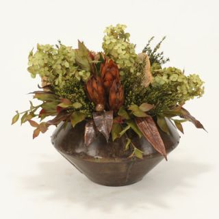 Distinctive Designs Fall Toned Silk Hydrangeas and Foliage in Round