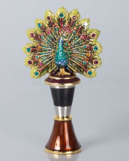 Jay Strongwater Hayden Peacock Wine Stopper with Holder