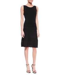 Joan Vass Sleeveless Fit & Flare Pointelle Dress