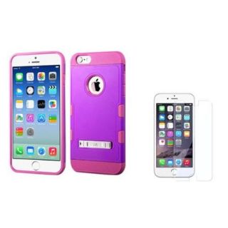 Insten For iPhone 6S 6 TUFF Trooper Hybrid Stand Case+Protector Grape/Electric Pink