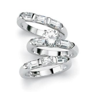 Palm Beach Jewelry 3 Pieces Cubic Zirconia Silver Bridal Set