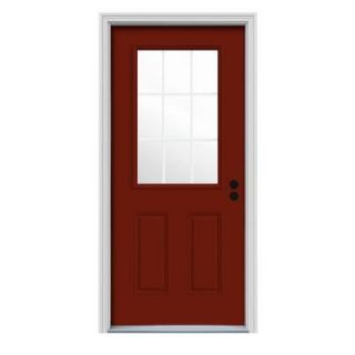 JELD WEN 32 in. x 80 in. 9 Lite Mesa Red Painted with White Interior Premium Steel Prehung Front Door with Brickmould THDJW184600059