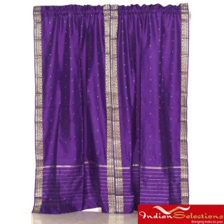 Sheer Sari 84 inch Purple Rod Pocket Curtain Panel Pair , Handmade in