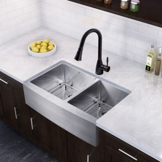 Farmhouse 36 x 22.25 16 Gauge Double Bowl Kitchen Sink and Aylesbury