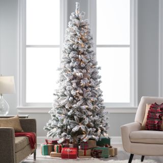Classic Flocked Slim Pre Lit Christmas Tree   Christmas Trees