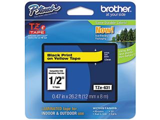 Brother P Touch TZ Series Tape Cartridge, 0.5", Black on Yellow