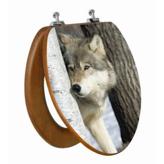 Topseat 3D Upland Series Wolf Behind A Tree Elongated Toilet Seat