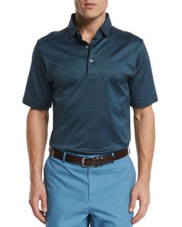 Peter Millar Von Striped Jacquard Short Sleeve Polo Shirt, Blue
