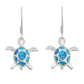 La Preciosa Sterling Silver White Created Opal Turtle Dangling