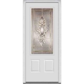 Milliken Millwork 32 in. x 80 in. Heirloom Master Decorative Glass 3/4 Lite 2 Panel Primed White Majestic Steel Prehung Front Door Z001382R