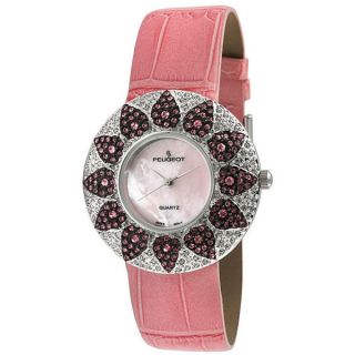 Peugeot Womens Silvertone Pink Leather Watch