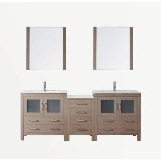 Virtu USA Dior 82 in. W x 18.3 in. D x 33.48 in. H Dark Oak Vanity With Ceramic Vanity Top With White Square Basin and Mirror KD 70082 C DO
