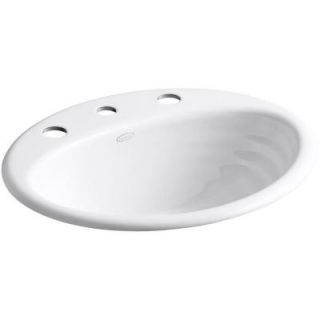 KOHLER Ellington Drop In Cast Iron Bathroom Sink in White with Overflow Drain K 2906 8 0